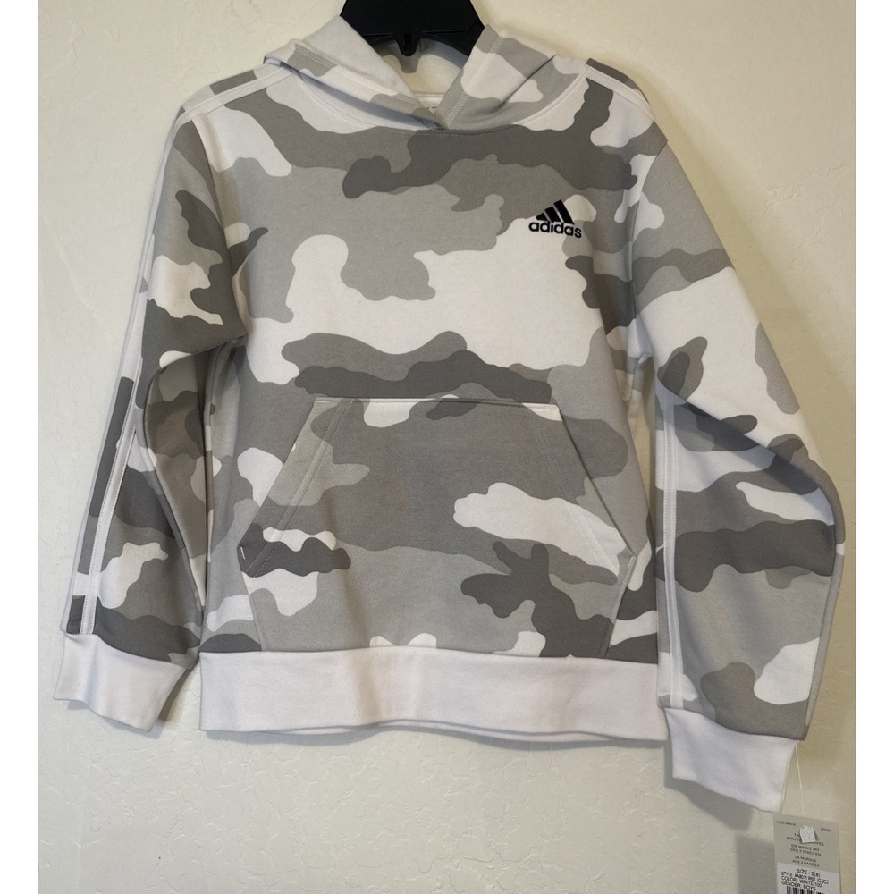 Adidas Boy's Long Sleeve White Grey Camo Hoodie US Small (8)
